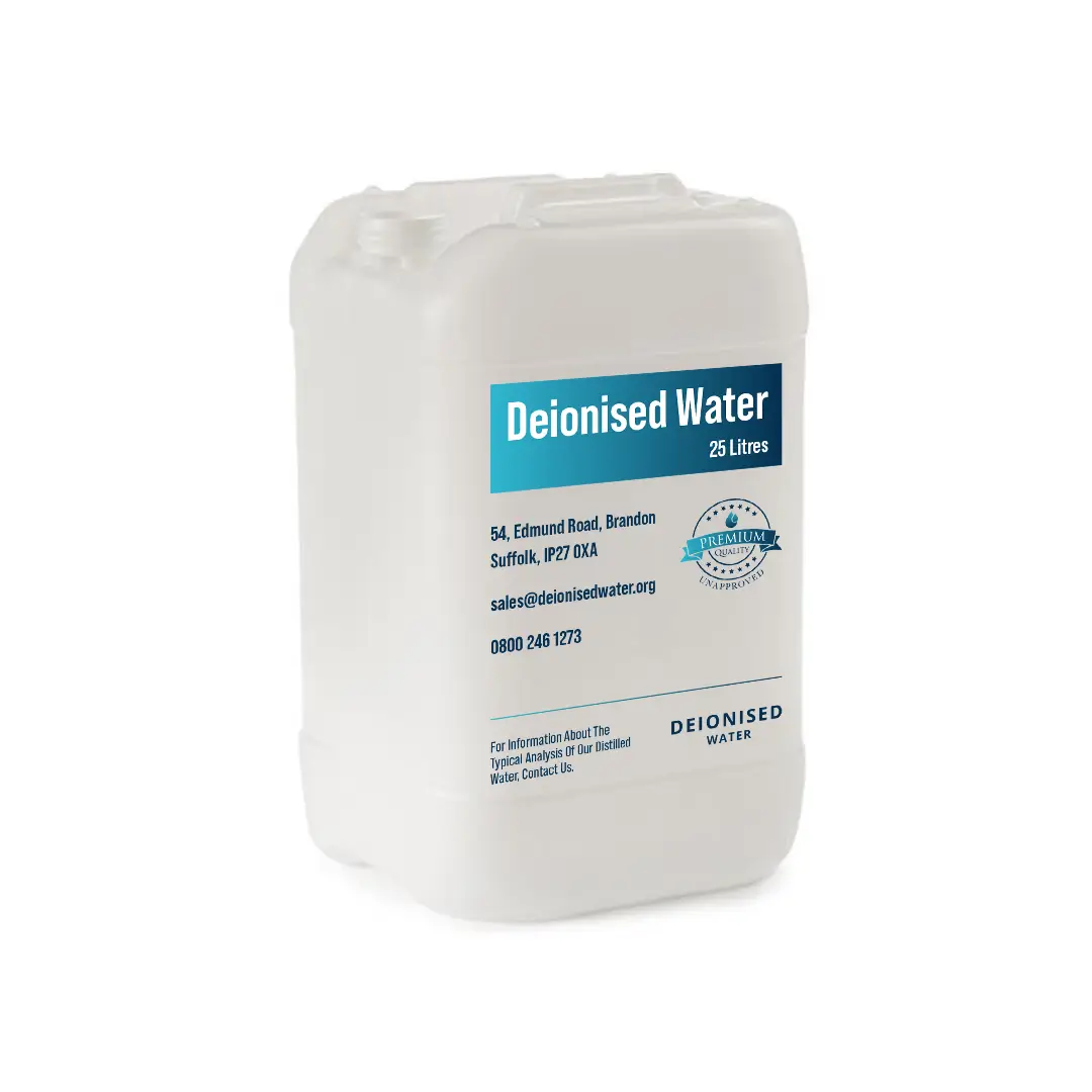 25 litre container of distilled-grade deionised water for steam irons