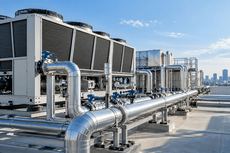 Rooftop HVAC chiller units supplied with deionised water